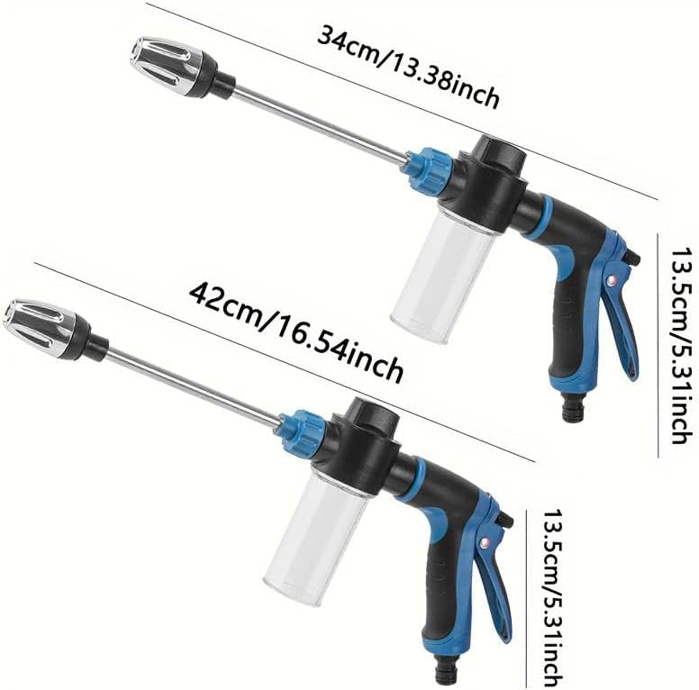 High Pressure Spray Gun & Foam Cannon 2-in-1-360° Adjustable Nozzle, Fits 3/4" US Garden Hose, for Car Washing, Pet Bathing, Yard Cleaning (Effortless Trigger Design) (Blue nozzle (without hose)) - Image 3