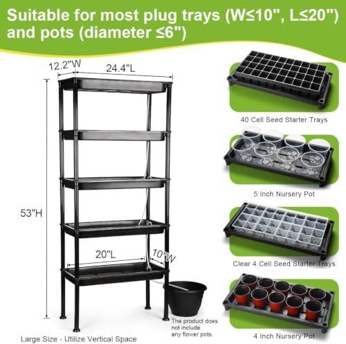 5‑Tier Ebb & Flow Bottom‑Watering Plant Stand with Timer Auto Water Pump, Siphon Self Irrigation Growing Rack, Heavy Duty UV Resistant Vertical Shelf for Seed Starter Trays & Nursery Pots - Image 2
