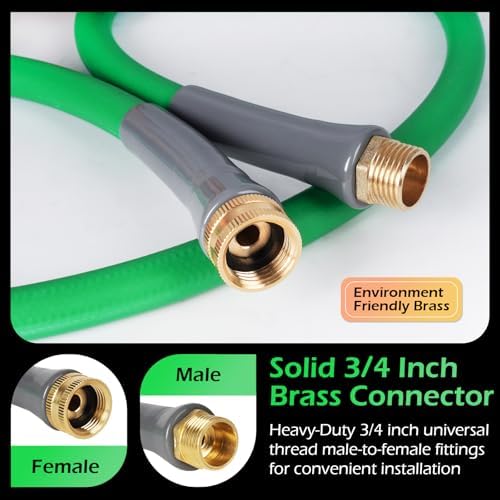 Garden Hose 75 ft, Slim Lightweight All-Weather Water Hose, Flexible and Durable, Leak-Free Connections, EPDM Rubber Hose for Patio, Lawn (Green) - Image 6