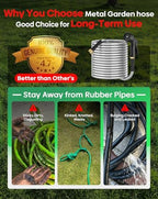 BlueGarden Metal Garden Hose 100 ft with 10 Function Nozzle,No Kinking,Flexible,Heavy Duty & Lightweight Water Pipe,Stainless Steel Outdoor Water Hose for Yard and Lawn,Non-Expandable 100 feet - Image 2