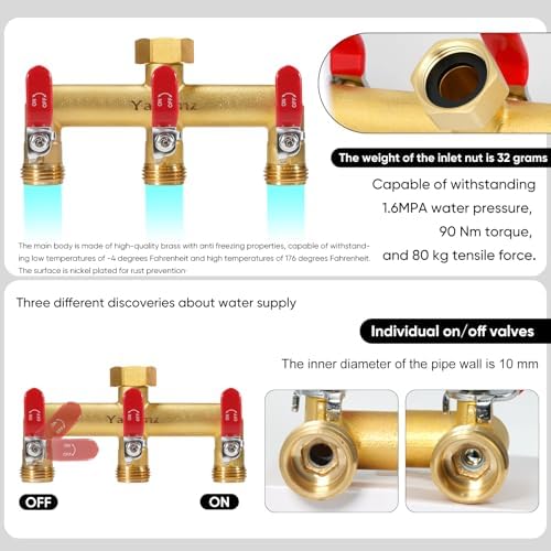 3 Way Garden Hose Splitter, 3/4" GHT Outdoor Water Spigot Splitter - Image 3