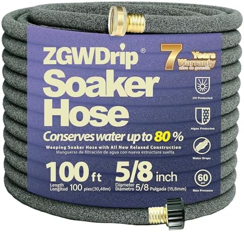 100FT 5/8" Water-Saving Soaker Hose with Solid Brass Connectors, High-Flow Drip Irrigation for Lawn & Landscaping with Metal Staples by Unknown