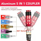 RayMagic Upgraded 5IN1 Universal Quick Industrial Connect Coupler, 1/4" Female NPT, Air Hose Fittings, 6-Balls Release Sleeve, 1/4" Body Size, Red(5-Piece) - Image 2