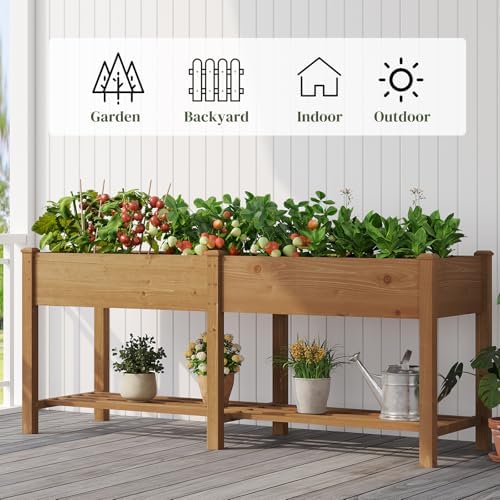 Raised Garden Bed Elevated Wood Planter Box with Shelf Garden Planter - Image 5