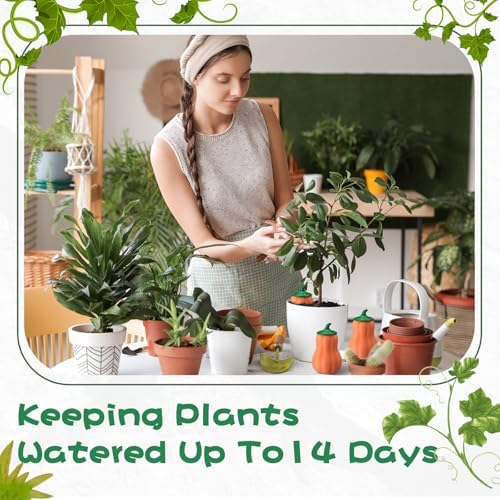 DoubleFill 4 Pcs 24oz Terracotta Olla Pot Watering Spikes Stakes, Pumpkin - Image 5