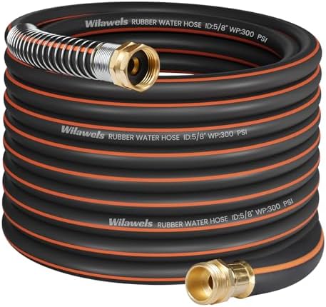 75FT x 5/8" Rubber Garden Hose, Heavy Duty Garden Water Hose, 300 PSI Working, 1000 PSI Burst, Swivel Handle with Stainless Steel Ring, 5-Layer Braided, All-Weather Outdoor Use, BG75GH06 by Wilawels