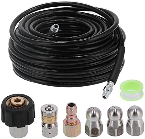 Fydun 30M Pipe Cleaning Hose, High Pressure Washer Sewer 30 Metres Drain Cleaner Hoses R with Nozzle PSI Set 1 4 Inch Brush for Cold and Hot Water 60℃ - Image 6