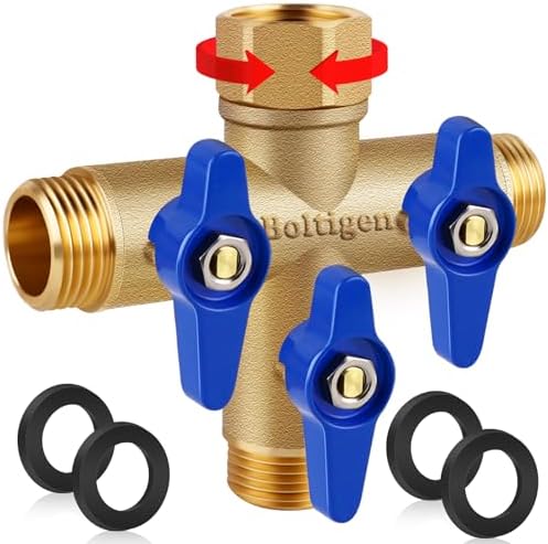 Boltigen 3 Way Garden Hose Splitter with Full Flow Port Heavy Duty Brass Water Hose Splitter 3/4'' GHT "+" Type Hose Connector Fitting Shut off Diverter Control Valve, for Outdoor Faucet Irrigation by Boltigen