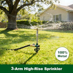 FANHAO 2 Pack Metal Lawn Sprinklers with Adjustable Telescoping Base, 3-Arm Water Sprinkler 360 Degree Rotation High-Rise Sprinkler for Large Area Coverage, Garden Watering Irrigation Sprinkler System - Image 2