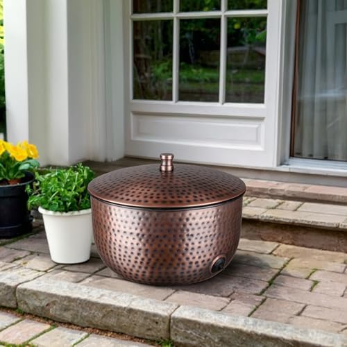Monarch Abode Garden Hose Holder with Lid – Decorative Water Hose Holders for Outside, Hand Hammered Metal Antique Copper Pot with Drainage, 100ft Waterhose Holder for Outside, Garden Storage Caddy - Image 2