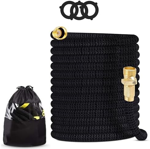 J&B XpandaHose 50ft Expandable Garden Hose- Heavy Duty Superior Strength 3750D - 4 -Layer Latex Core - Extra Strong Brass Connectors and Storage Bag (Black 50) by J%26B