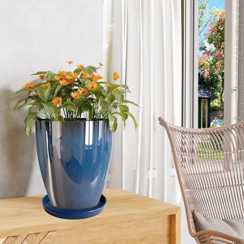 Yukfona Ceramic Plant Saucer Tray 2 Pcs 12 Inch Blue, 12.5" OD x11.9 ID x1.6 Deep| Fits Flower pots Bottom≤ 11.9", Heavy Duty Glazed Round Planter Drip with Catch Basin for Indoor Outdoor Plants - Image 5