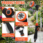 18.5 Inch Metal Watering Wand for Garden Hose, 2PCS 180° Swivel Garden Hose Nozzle with 8 Spray Patterns, Water Hose Wand with Thumb Control for Gardening, Car Washing - Image 2