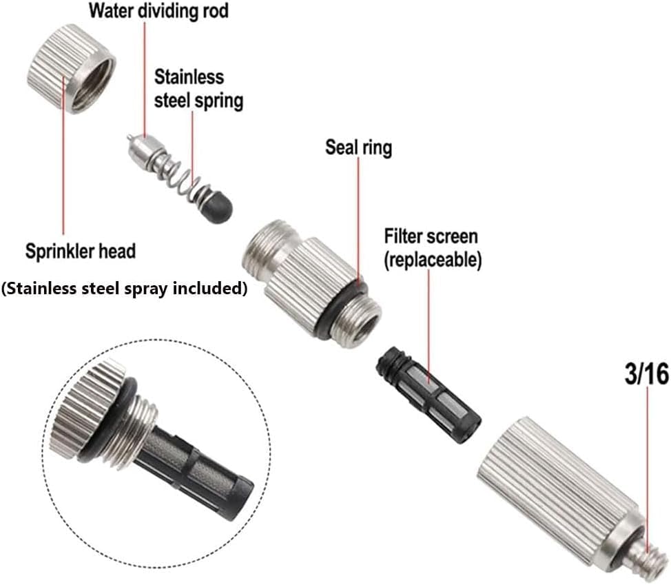 50Pcs High Pressure Misting Nozzles 10/24 UNC - Brass/Stainless Steel (2/3 Sections, 0.1-0.8mm Hole) for Cooling/Greenhouse Stainless Steel-3 Sections 0.5mm hole diameter - Image 2