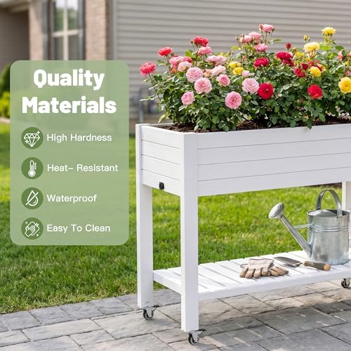 Fancyango Raised Garden Bed with Wheels 33.7" H -Medium Ashen - Image 3