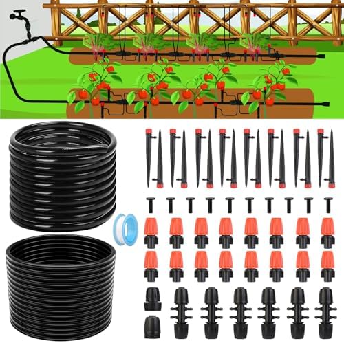 Drip Irrigation System, Upgrade 174FT Quick Connector Garden Watering System Kit for Lawn Patio Raised Bed Greenhouse, Automatic Irrigation Equipment with 1/2''&1/4" Tubing,Drip Emitters,Connectors by Home