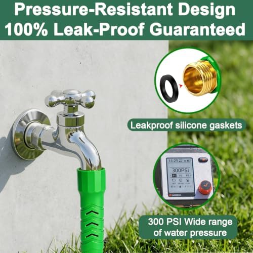100FT Flexible Garden Hose & 10Modes Nozzle,Lightweight Water Hose,Kink-Free,All-Weather 3/4 in. Hose for RV,Boat,Car Wash,Garden,Yard,Camper,Outdoor NoneExpand (Green-Black,100 Ft) - Image 2