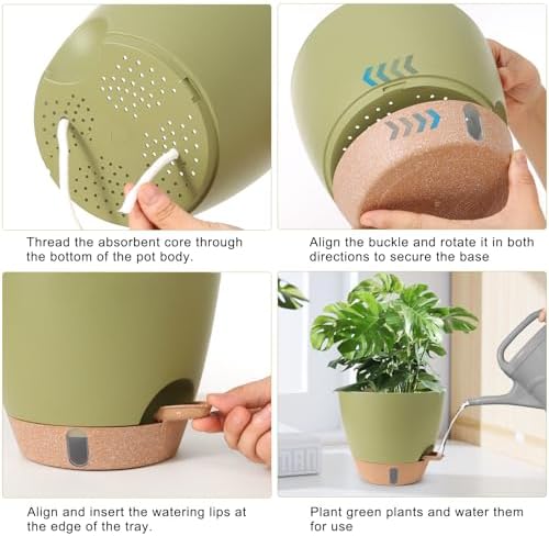 Self Watering Pots for Indoor Plants 12/10/9/8 Inch Plastic with Reservoir - Image 4
