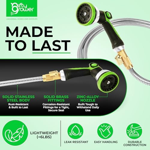 50 FT Garden Hose Stainless Steel Heavy Duty with Spray Nozzle, Lightweight and No-Kink Flexible Water Hose 50 FT with 3/4" Solid Brass Fittings, Metal Waterhose for Outside 50FT, Manguera para Jardin - Image 2