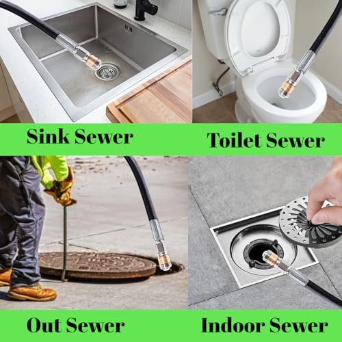 Sewer Jetter Kit for Pressure Washer 5800 PSI Drain Cleaner Hose 1/4 Female NPT,Button Nose,Pressure Washer Adapter,Button Hose Sewer Jetting Nozzle Pearl Corsage Pin Waterproof Tape with 2 Spanner - Image 6