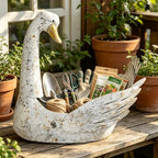 Vintage Metal Flower Pot, 15.75" Rustic Distressed White Swan Planter, Farmhouse Indoor Outdoor Decorative Planter for Garden Patio Balcony, Unique Gift for Plant Lovers - Image 4
