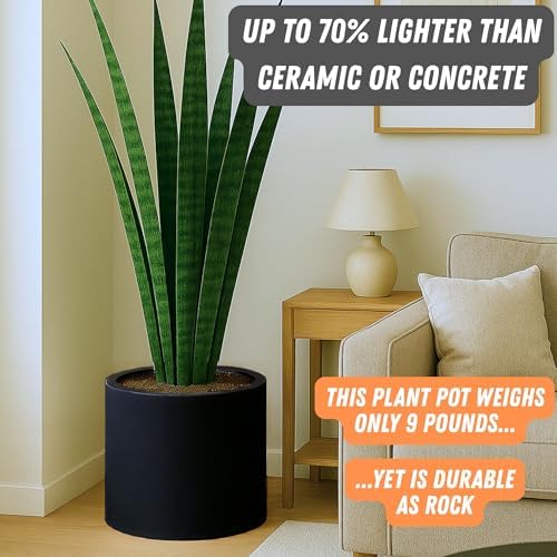 Fox & Fern Large Planter for Indoor or Outdoor, Black Matte, 14.6 Inch - Image 3