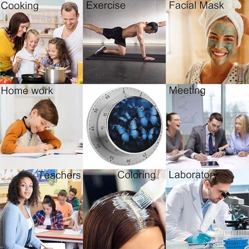 Mechanical Kitchen Timers for Cooking,Dark Blue Butterflies Printed 60 Minute Magnetic Countdown Timer,Cute Cooking Timers with Alarm,Stainless Steel Time Timer Manual No Batteries Required - Image 5