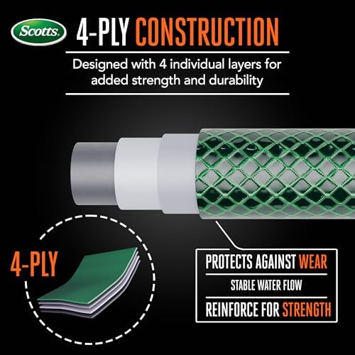 Scotts 50 ft. Heavy Duty Garden Hose – 5/8 in. Diameter, 4-Ply, 400 PSI High-Pressure, Easy-to-Coil Water Hose with Crush-Resistant Couplings and Twist-Resistant Collar for Lawn and Garden - Image 4