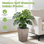 Self Watering Pots for Indoor Plants, 2 Pack Flower Pots Self Watering Planter 10.7" x 6.9" Plastic Pots African Violet Wick and Grow Pots Tall Orchid pots Square Large Plant Pots, Bronze - Image 2