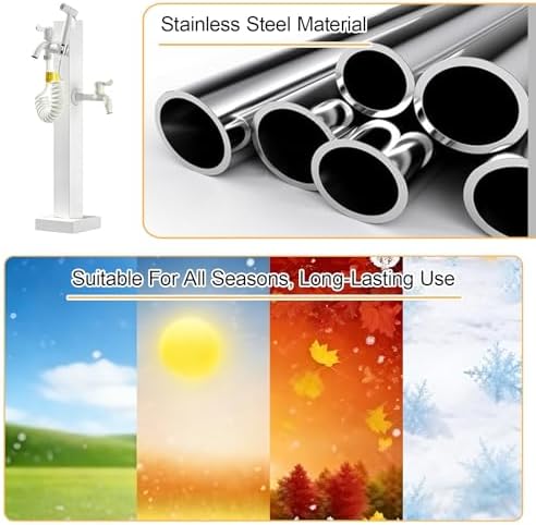 304 Stainless Steel Garden Water Column with Faucet, Frost-Proof Yard Hydrant, Durable Hose Stand for Outdoor Cleaning & Irrigation Fountain - White 4 - Image 2