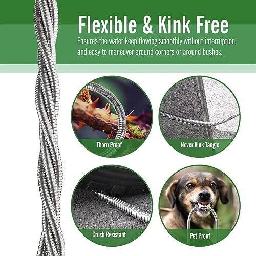SKYWARD 100ft Stainless Steel Garden Hose,Brass Nozzle,Leakproof,Kink Free - Image 3