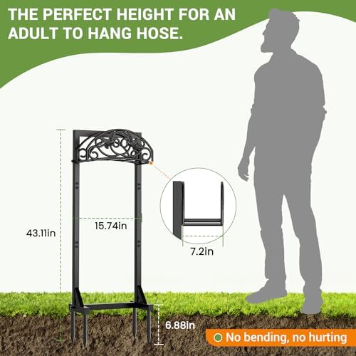 Pattiumo Garden Hose Holder Stand, Heavy Duty Freestanding Metal Hose Holder with 4 Spikes, Hose Reel Alternative Holds up to 150 ft for Yard Lawn Garden Patio - Image 3