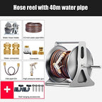 Garden Hose Reels with with Hose and Nozzle, Wall Mounted/Portable Water Hose Reel with Crank, Stainless Steel Water Pipe Storage Shelf Reel Holder, Reel Cart Hose Caddy for Watering Washing - Image 2