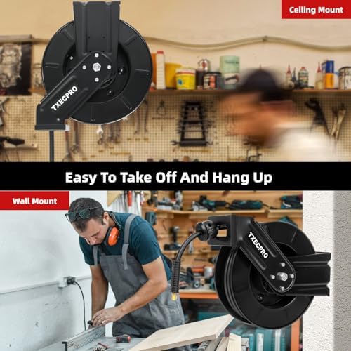Retractable Air Hose Reel, 3/8 IN x 50 FT Hybrid Air Hose Max 300 PSI, Air compressor hose reel with 5 ft Lead in, Ceiling/Wall Mounted air hose reel,Heavy Duty air tool - Image 6