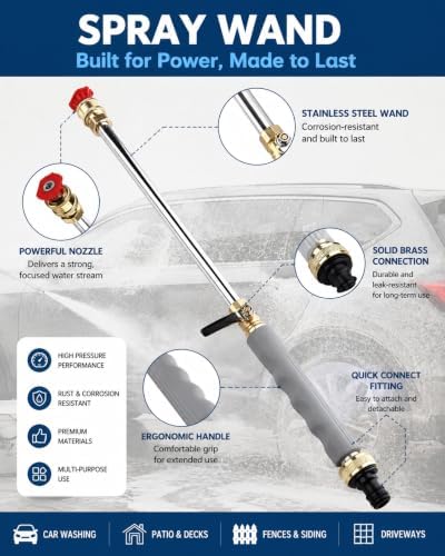 2026 Upgraded Jet Nozzle Power Washer for Garden Hose Includes 2 High-Pressure Nozzles 2× Rubber O‑ring seal 1x plumber's tape and Quick Connectors | Hydro Jet High Pressure Washer Tools - Image 2