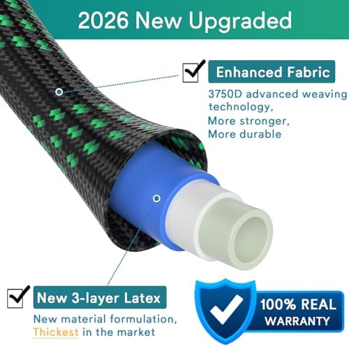 Garden Hose 100 ft, 2026 No Kink Expandable Water Hose 100ft with 10 Function Nozzle, Solid Metal Fittings, Durable Outer Fabric, Lightweight, Flexible, Leak-proof, Stretchy for Watering, Car Washing - Image 3