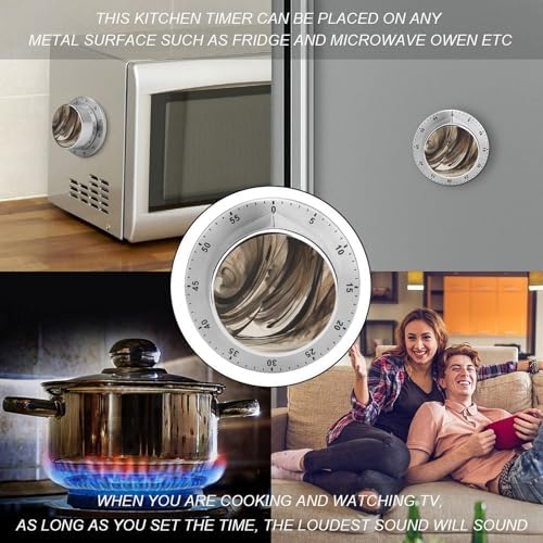 Mechanical Kitchen Timers for Cooking,Brown Ink Drawing Printed 60 Minute Magnetic Countdown Timer,Cute Cooking Timers with Alarm,Stainless Steel Time Timer Manual No Batteries Required - Image 4