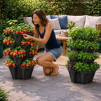 Vertical Garden Planter 4 Tier Stackable System 16 Plants, Space Saving Herb, Strawberry & Food Crop Planter with Center Support Hole for Indoor Outdoor Gardening (4, Midnight Black, Small) - Image 3