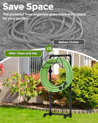 LAND·VOI Freestanding Garden Water Hose Storage Holder Stand for Outside, 160-Ft Hose Heavy Duty Metal Hanger Reel Organizer Outdoor Yard Lawn, Standing Keeper Rack with Ground Stake, Black GHH02B - Image 3