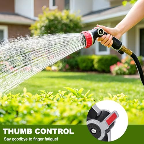FANHAO Professional Garden Hose Nozzle Heavy Duty Metal, Thumb Control Spray Nozzle with 7 Patterns, High Pressure Water Nozzle with 3 Adjustable Jet Modes for Car Wash, Watering Lawn and Pets - Image 2
