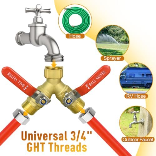 2 Pack Brass Garden Hose Splitter 2 Way, Full Flow Hose Splitter - Image 4