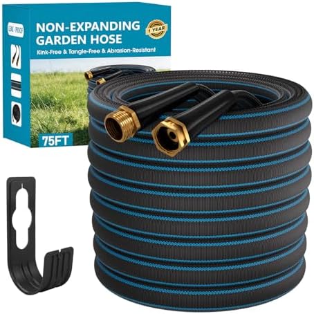 75FT Non-Expanding Garden Hose, Ultra Lightweight Water Hose,Kink-Free, Burst-Resistant, Durable & Flexible Hose, All-Weather Outdoor Hose for Lawn & Garden, Car Washing by Amolok
