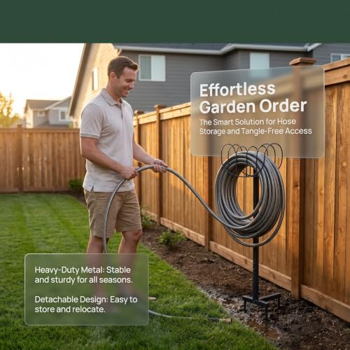 Zerodeko Metal Garden Hose Holder Freestanding, Heavy Duty & No Tangled - Image 3