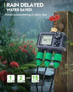 Insoma 3-Zone Sprinkler Timer with Brass Inlet + IPX5 Waterproof | Programmable Auto/Manual Irrigation Mode with Rain Delay & Large LCD | Water Hose Timer 3 Outlets for Garden, Lawn, Yard, Pool - Image 5