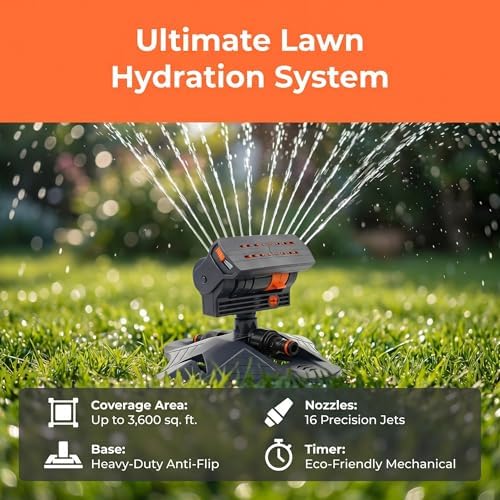 16-Nozzle Oscillating Sprinkler with Dual-Zone Sprinkler Water Timer, Adjustable Lawn & Garden Irrigation System, Turbo 360° Automatic Rocking Sprinkler for Lawn Yard Garden Watering (B) - Image 6