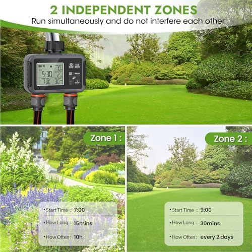 Sprinkler Timer 2 Outlet, Programmable Water Timer for Garden Hose with Rain Delay, Manual and Automatic Irrigation Controller System, for Yard, Lawn, Pool - Image 4