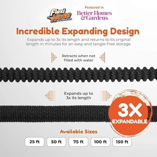 Flexi Hose Plus Expandable Garden Hose with 8 Function Nozzle, 150FT - Lightweight Retractable Garden Hose, Water Hose - No-Kink Flexibility, 3/4 Inch Solid Brass Fittings Includes Hook & Bag - Image 2