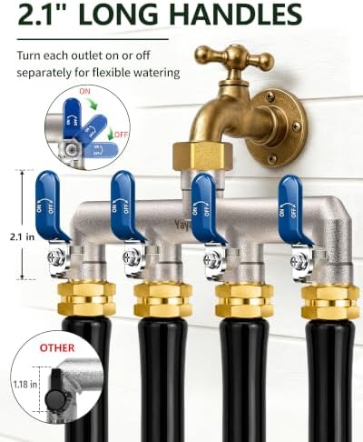 4-Way Garden Hose Splitter, Heavy-Duty Brass, 3/4" GHT, Blue - Image 7