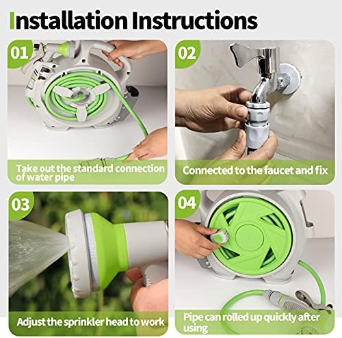 Garden Retractable Hose Reel, Portable Simple Home Hose Reel 45+5 FT with 7 Patterns Spray Nozzle, Wall Mounted and Any Length Lock for Garden Watering, Car Washing, Pet (Green) - Image 7