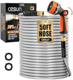 Cesun 50 ft Metal Garden Hose with 10 Function Nozzle, 50 foot x 5/8" by Cesun